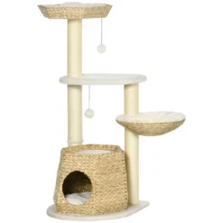FURNIinspire Cat Tree Kitty Activity Center, Cat Climbing Toy With Cattail Fluff, Bed, Condo, Sisal Scratching Post, Natural, 19.8"*19.8"*46.8" -Home Haven Furniture Store GUEST 2bd218a9 a352 4af5 af53 3d43c1bde16f