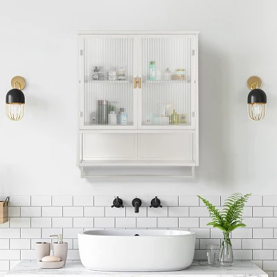 FURNIinspire Kitchen And Dining Cabinets Modern Wall Cabinet Closet Pantry Cabinets With Glass Door, Shelf, Towel Rack, White, 9.06"*23.62"*30.71" 6 FURNIinspire Kitchen And Dining Cabinets Modern Wall Cabinet Closet Pantry Cabinets With Glass Door, Shelf, Towel Rack, White, 9.06"*23.62"*30.71" - Image 5