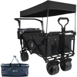 FURNIinspire Outdoor Serving Carts Collapsible Wagon 140L Wagons Carts Foldable With Removable Canopy Folding Wagon Cart, Black, 35.4"*19.7"*44.5" -Home Haven Furniture Store GUEST 2e56ff4c 15ec 4949 a4be 2579fb4e247e