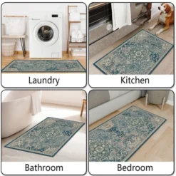 FURNIinspire Floor Mats Home 3 Piece Kitchen Rug Machine Washable Floor Mat For Living Room, Vintage Carpet, Non Slip, Blue, 60"*20" -Home Haven Furniture Store GUEST 2e6f83ae d59b 4be1 a845 f7a8d08a2140