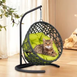 FURNIinspire Pet Beds Cat Swing Bed With Stand, Cushion, Rattan Wicker Cat Egg Chair, Indoor Cooling Pet Bed Dog Bed, Green, 19.3"*19.3"*28.7" -Home Haven Furniture Store GUEST 2e88865e c3b4 48ce bde0 2b585f037168