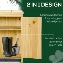 FURNIinspire Utility Storage Cabinet Garden Storage Cabinet Outdoor Tool Shed With Galvanized Top And Two Shelves, Natural Wood, 38.00"*20.10"*12.60" -Home Haven Furniture Store GUEST 2e909165 4d3a 4d9d b99c e0e1855a3703