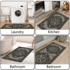 FURNIinspire Floor Mats Home 3 Piece Kitchen Rug Machine Washable Floor Mat For Living Room, Vintage Carpet, Non Slip, Black, 60"*20" -Home Haven Furniture Store GUEST 301d3950 15a8 4be8 884d 05a51feedc99