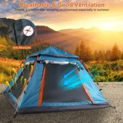 FURNIinspire Camping Tents Pop-Up Waterproof Camping Tent, Family Camping Tent With 2 Mosquito Nets Windows, Blue, 84.65"*84.65"*53.54" -Home Haven Furniture Store GUEST 30b1ced7 ea7b 42bc 9821 cb6b0ca7b0c9