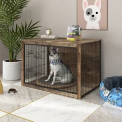 FURNIinspire Pet Crates And Houses Furniture Style Dog Crate Pet Cage With Double Doors, Indoor Wooden Dog Kennel, Brown, 44.49"*29.53"*30.51" -Home Haven Furniture Store GUEST 30be8073 a08e 4542 b256 4327a60e5889