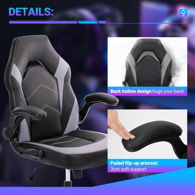 FURNIinspire Task And Office Chairs PU Leather Office Chair Swivel Computer Gaming Chair With Lumbar Support, Black And Gray, 25"*28"*46" 3 FURNIinspire Task And Office Chairs PU Leather Office Chair Swivel Computer Gaming Chair With Lumbar Support, Black And Gray, 25"*28"*46"