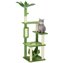 FURNIinspire Pet Tower Cat Tree Cat Tower Cat Playhouse With Scratching Post, Platforms, Play Ball, Cute Pet Furniture, Green, 19.25"*19.25"*56"