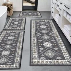 FURNIinspire Floor Mats 4 Piece Farmhouse Kitchen Rug Washable Area Rugs Non Skid Bohemian Mat For Hallway Entryway, Grey, 60"*20" -Home Haven Furniture Store GUEST 3675054e 0ac7 4412 9d78 5d99bca22a1c