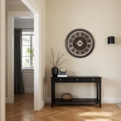 FURNIinspire Wall Clocks 24inch Living Room Wall Clock Decorative Hanging Clock Timepiece Vintage Wall Decor For Bedroom, Brown, 22.75"*22.75"*3"