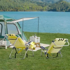 FURNIinspire Outdoor Portable Chair Patio Folding Chairs 5 Position Recline With Extra Storage For Backyard, Beach, Yellow, 24.8"*27.56"*38.98" -Home Haven Furniture Store GUEST 38415c31 96af 4a9d aab8 a368b426a73e