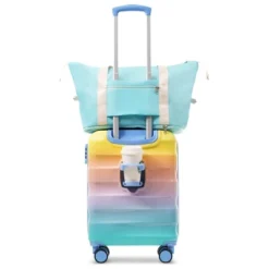 FURNIinspire Bag And Luggage Sets 20 Inch Carry On Luggage Luggage Set, Suitcase With Cup Holder, Travel Luggage, Multicolored, 8.3"*15.6"*21.7"