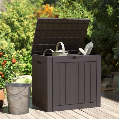 FURNIinspire Deck Boxes, Portable Storage Box With Waterproof Function For Patio Furniture, Garden Tools, All Weather Use, Brown, 22"*17.1"*20.9" 4 FURNIinspire Deck Boxes, Portable Storage Box With Waterproof Function For Patio Furniture, Garden Tools, All Weather Use, Brown, 22"*17.1"*20.9" - Image 2