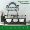 FURNIinspire Kitchen Racks 2 Tier Dish Rack Stainless Steel Dish Drying Rack Detachable Dish Drainers With Utensil Holder, Black, 16.6"*11.9"*13.3"