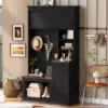 FURNIinspire Hall Trees Clothes Rack Hat Organizer Coat Rack Entryway Bench With 3 Shelves, Drawers, 3 Hooks For Hallway, Black, 16.5"*40.2"*71.3" -Home Haven Furniture Store GUEST 39b1cf6c 363f 4af2 ba00 8dca8b873bde