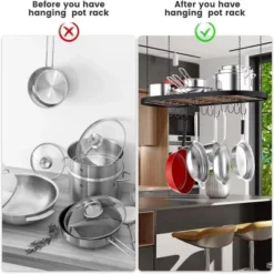 FURNIinspire Kitchen Rack 33" Oval Cookware Hanging Pot Rack Ceiling Mount Organizer 12 Hooks Pots Pans Storage Kitchen, Black, 33.54"*17.36"*1.56" -Home Haven Furniture Store GUEST 39ffadec d16f 489e 9e32 ac33572017fa