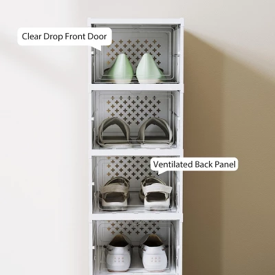 FURNIinspire Shoe Racks Living Room Shoe Boxes Units Shoe Organizer Storage Stackable Shelves For Entryway, Hallway, White, 13.8"*10.2"*55.1" 6 FURNIinspire Shoe Racks Living Room Shoe Boxes Units Shoe Organizer Storage Stackable Shelves For Entryway, Hallway, White, 13.8"*10.2"*55.1" - Image 4