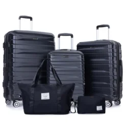 FURNIinspire Bag And Luggage Sets 5 Piece Expandable Hard Shell Suitcase Set Stylish Rolling Travel Luggage For Family, Black, 20.28"*11.42"*30.31" -Home Haven Furniture Store GUEST 3ec7357a 5602 4fa7 9714 173010d8ac38