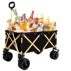 FURNIinspire Outdoor Serving Carts Aluminum Alloy Folding Wagon Utility Beach Wagon Cart For Sand With Big Wheels, Black, 38"*21.5"*34.5" -Home Haven Furniture Store GUEST 3fd105b7 08df 40a6 b090 b07db44c6707