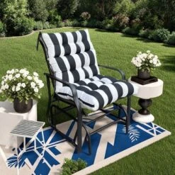 FURNIinspire Outdoor Seat Cushions 2 Pcs Set High Back Patio Chair Cushions, Blue And White Stripes Seat Cushion, Multicolored, 44"*22"*4"