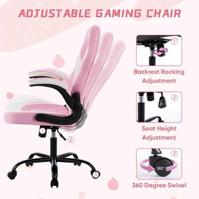FURNIinspire Task And Office Chairs Pu Leather Office Chair Swivel Computer Gaming Chair With Lumbar Support, Pink And White, 25"*28"*46" 6 FURNIinspire Task And Office Chairs Pu Leather Office Chair Swivel Computer Gaming Chair With Lumbar Support, Pink And White, 25"*28"*46" - Image 4