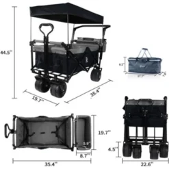 FURNIinspire Outdoor Serving Carts Collapsible Wagon Foldable With Removable Canopy Wheels For All-Terrain Brake For Camping, Black, 35.4"*19.7"*44.5" -Home Haven Furniture Store GUEST 43819fae a73a 4022 bb94 fe0409c302e1