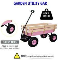 FURNIinspire Wheelbarrows And Lawn Carts Outdoor Wagon Pulling Air Tires Garden Cart, Lawn Cart With Pull Handle, Pink, 39“*19"*20" -Home Haven Furniture Store GUEST 46619bac a0fd 430d 9977 f0ded79d5f47