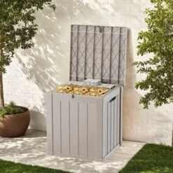 FURNIinspire Deck Boxes 50 Gallon Deck Box, Outdoor And Indoor Storage Container, Waterproof Resin Storage Bin, Storage Box, Light Brown, 22“*22”*24“ -Home Haven Furniture Store GUEST 46a5f827 1a33 4b4c be5d 6f1b884fe05e