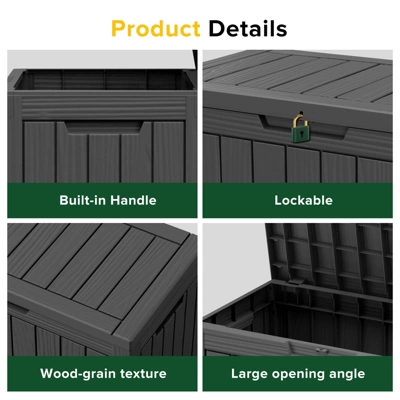 FURNIinspire Deck Boxes, 45 Gallon Portable Storage Box With Waterproof And Weather-resistant For Furniture Garden Tools, Black, 30.7"*17.1"*22" 6 FURNIinspire Deck Boxes, 45 Gallon Portable Storage Box With Waterproof And Weather-resistant For Furniture Garden Tools, Black, 30.7"*17.1"*22" - Image 4