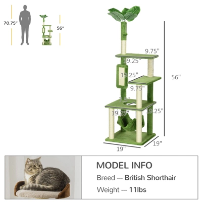 FURNIinspireCat Tree With Hammock, Indoor Cat Tower With Scratching Post, Platforms,Play Ball,19"*19"*56" 4 FURNIinspireCat Tree With Hammock, Indoor Cat Tower With Scratching Post, Platforms,Play Ball,19"*19"*56" - Image 2