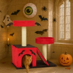FURNIinspire Pet Tower Gothic Cat Tree Tower Halloween Pet Furniture Cute Cat Toys House With Condo, Scratching Posts, Red, 25.6"*17.7"*27.5" -Home Haven Furniture Store GUEST 4cdfd3ba d2ef 454c 911a f1072a582e5d