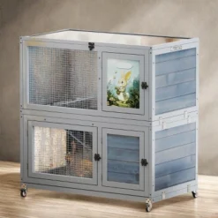 FURNIinspire Pet Crates And Houses Deluxe Two Story Rabbit Hutch With Slip Proof Ramps And Removable Trays, Grey, 35.4"*19.7"*36.6" -Home Haven Furniture Store GUEST 4d10a04e 15f4 4d20 8503 60e7603d13b3