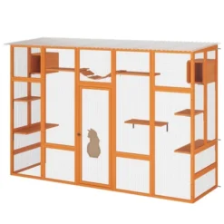FURNIinspire Pet Crates And Houses, Cat Enclosure, 6 Jumping Platforms, 2 Cat Condos, Cat Bridge And Scratching Board, Orange, 104.3"*35.4"*72.1" -Home Haven Furniture Store GUEST 4d7c6f0b 496a 40b7 ade2 8330cfb01d6d
