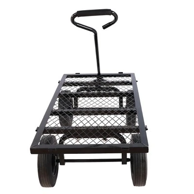 FURNIinspire Wheelbarrows And Lawn Carts Solid Wheels Tools Cart Wagon Cart, Metal Lawn Cart For Picnic, Shopping, Black, 37“*19"*45" 6 FURNIinspire Wheelbarrows And Lawn Carts Solid Wheels Tools Cart Wagon Cart, Metal Lawn Cart For Picnic, Shopping, Black, 37“*19"*45" - Image 4