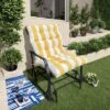 FURNIinspire Outdoor Seat Cushions 2 Pcs Set High Back Patio Chair Cushions, Yellow And White Stripes Seat Cushion, Multicolored, 44"*22"*4"