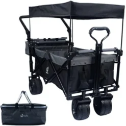 FURNIinspire Outdoor Serving Carts Collapsible Wagon Foldable With Removable Canopy Wheels For All-Terrain Brake For Camping, Black, 35.4"*19.7"*44.5" -Home Haven Furniture Store GUEST 51072581 34ac 4ea6 a702 5cd779d436d2