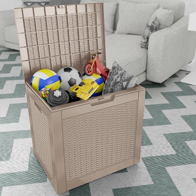 FURNIinspire Deck Boxes 2pcs 30 Gallon Deck Box, Outdoor Wicker Storage Deck Box For Patio Furniture, Garden Tools, Light Brown, 21“*22”*17“ 5 FURNIinspire Deck Boxes 2pcs 30 Gallon Deck Box, Outdoor Wicker Storage Deck Box For Patio Furniture, Garden Tools, Light Brown, 21“*22”*17“ - Image 3