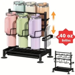 FURNIinspire Water Bottle Organizer With Handle Kitchen Storage For Stanley Cup Accessories Mug Organizer, Black, 16.19"*10.34"*2.93" -Home Haven Furniture Store GUEST 552ba2ba 621a 4404 a663 aed2b222ac82