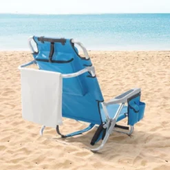 FURNIinspire Outdoor Portable Chair Adjustable Back Lightweight Design For Beach And Picnic, Blue, 24.8"*25.6"*32.28"
