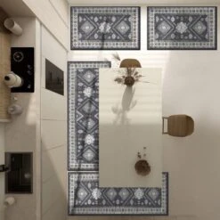 FURNIinspire Floor Mats 4 Piece Farmhouse Kitchen Rug Washable Area Rugs Non Skid Bohemian Mat For Hallway Entryway, Grey, 60"*20"