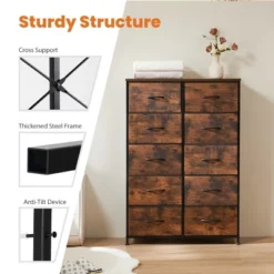 FURNIinspire Dressers 10 Drawer Fabric Tall Dresser Tower Closet Storage Chest Of Drawers For Bedroom Nursery, Brown, 11.8"*31.4"*45.6" -Home Haven Furniture Store GUEST 5a794e97 5be5 4827 8cdd 52c031ebe10c