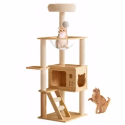 FURNIinspire Pet Tower Modern Cat Tower Cat Tree Indoor Kitty Playhouse, Cat Condo Hammock, Scratching Posts, Pet Furniture, Brown, 15.5"*18.7"*48.4" -Home Haven Furniture Store GUEST 5a8f49f0 9381 4e8f b050 7c569b6bcdd6
