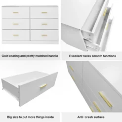 FURNIinspire Dressers 6 Drawer Dresser Storage Organizer For Bedroom, Nursery, Modern Clothes Closet Storage Cabinet, White, 47.24"*15.55"*30.3" -Home Haven Furniture Store GUEST 5be9bffb 8bb0 4861 9a52 2c0a94647156