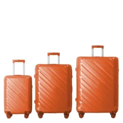 FURNIinspire Bag And Luggage Sets 3 Piece Textured Travel Luggage, Hard Suitcase Set With Wheels, Scratch-Resistant, Orange, 21.65"*13.19"*31.1" -Home Haven Furniture Store GUEST 5cbcd8ab 15bb 4b31 8a86 eacc46fee79f