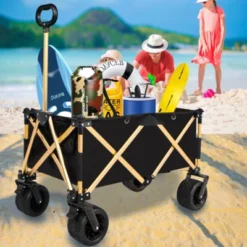 FURNIinspire Outdoor Serving Carts Aluminum Alloy Folding Wagon Utility Beach Wagon Cart For Sand With Big Wheels, Black, 38"*21.5"*34.5" -Home Haven Furniture Store GUEST 5d5a299f 0d5d 48f7 807b 1a5e1752430b