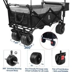 FURNIinspire Outdoor Serving Carts Collapsible Wagon Foldable With Removable Canopy Wheels For All-Terrain Brake For Camping, Black, 35.4"*19.7"*44.5" -Home Haven Furniture Store GUEST 5f55dc53 7f88 478c bcf6 7b9ea62839e5