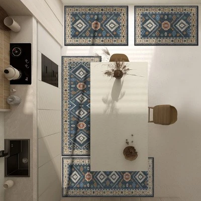 FURNIinspire Floor Mats 4 Piece Farmhouse Kitchen Rug Washable Area Rugs Non Skid Bohemian Mat For Hallway Entryway, Blue, 60"*20" 3 FURNIinspire Floor Mats 4 Piece Farmhouse Kitchen Rug Washable Area Rugs Non Skid Bohemian Mat For Hallway Entryway, Blue, 60"*20"