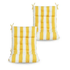 FURNIinspire Outdoor Seat Cushions 2 Pcs Set High Back Patio Chair Cushions, Yellow And White Stripes Seat Cushion, Multicolored, 44"*22"*4" -Home Haven Furniture Store GUEST 5fe53ce4 0615 4c56 8485 b6fb16d60186