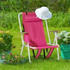 FURNIinspire Outdoor Portable Chair 4 Position Recline With Headrest And Backpack Straps For Outdoor Relaxation, Pink, 23"*21.7"*31.5" -Home Haven Furniture Store GUEST 602b3742 657c 4ceb aee2 1e9efc4f39a0