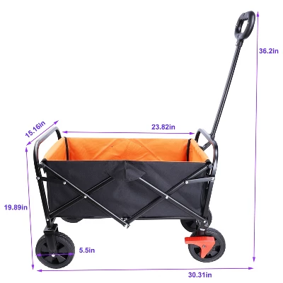 FURNIinspire Wheelbarrows And Lawn Carts Folding Wagon Garden Cart, Lawn Cart With Solid Wheels And Handle, Black And Orange, 30“*15"*36" 4 FURNIinspire Wheelbarrows And Lawn Carts Folding Wagon Garden Cart, Lawn Cart With Solid Wheels And Handle, Black And Orange, 30“*15"*36" - Image 2
