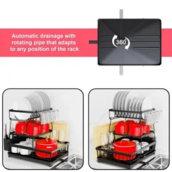 FURNIinspire 3-Tier Dish Drying Rack Drain Board Tray Dish Rack Utensil Cutting Board Holder Kitchen Organizer, Black, 16.97"*11.7"*5.66" -Home Haven Furniture Store GUEST 6227de21 86f1 429d 9b4d 4807434a2187